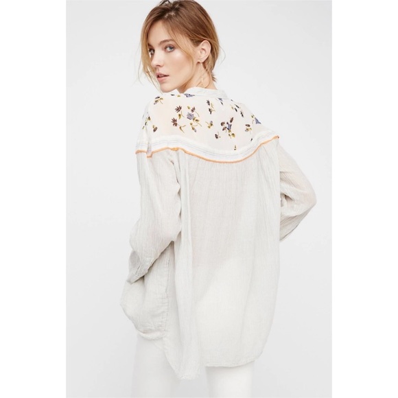 Free People Hearts & Colors Neutral Oversized Flowy Western Rodeo Top - Picture 16 of 16